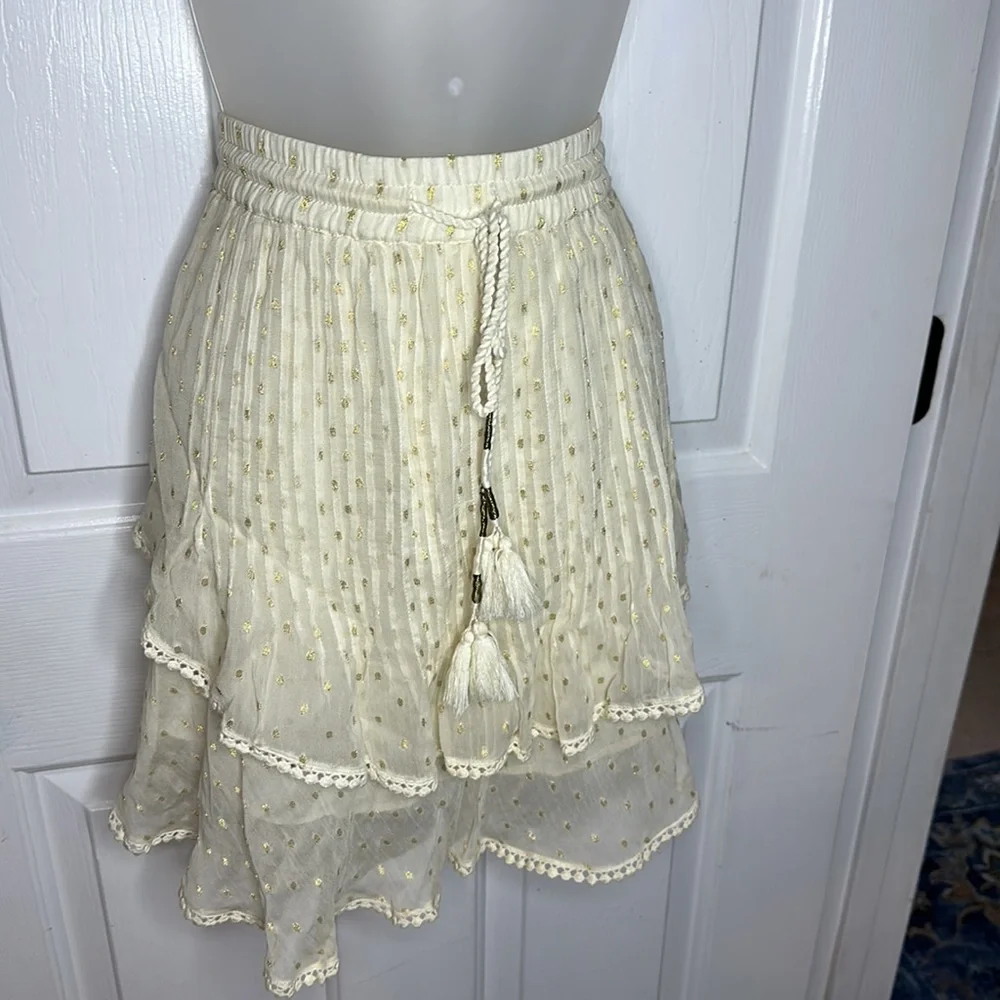 Anthropologie Tryb Cream and Gold Primrose Layered Skirt